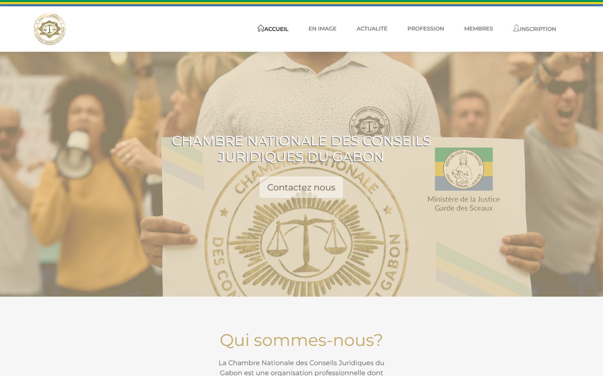 Page d’accueil du site de la Chambre Nationale des Conseils Juridiques du Gabon